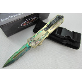 Microtech Saint Beetle Abalone Golden Two-Blade Straight Knife UD40544